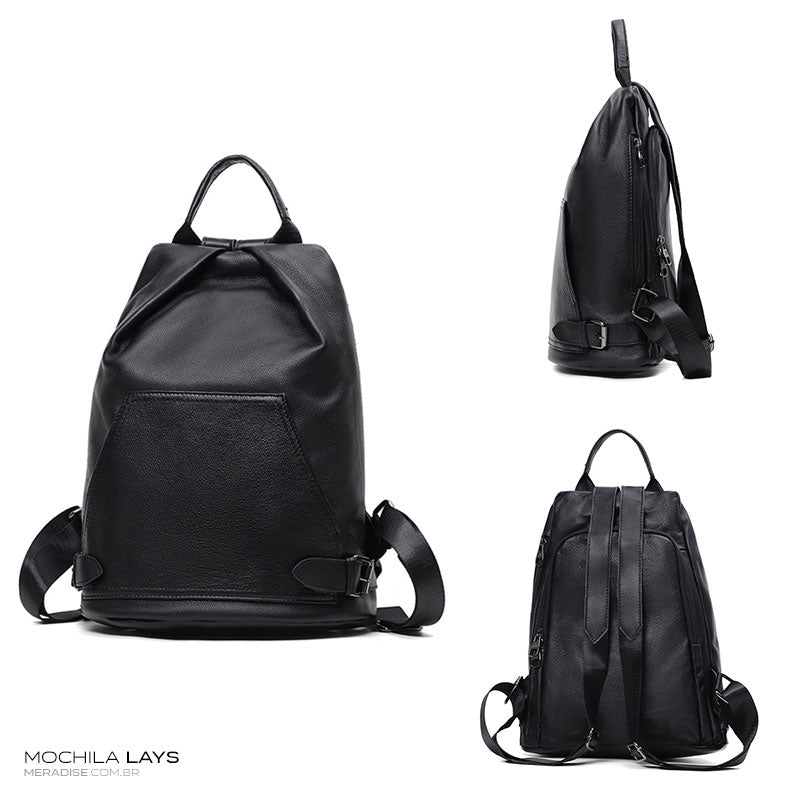 Mochila de Couro Feminina Lays, Preta - Meradise 7