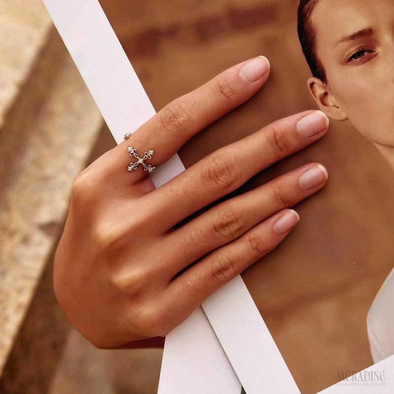 Anel Feminino Cruz Ajustável, Prata 925 - Meradise 2