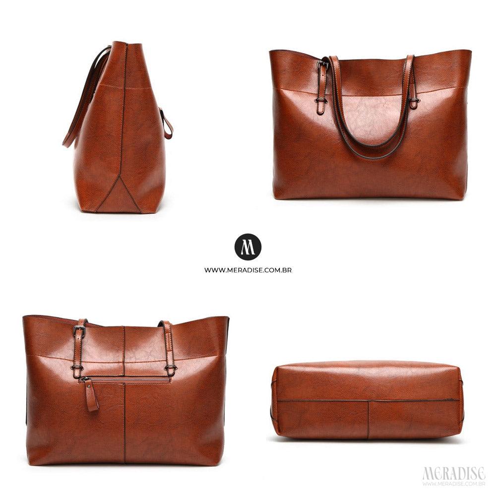 Bolsa de Couro Feminina Reims, Marrom - Meradise 3