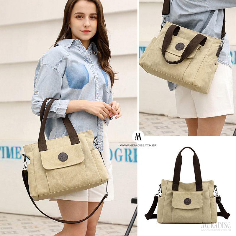 Bolsa de Lona Feminina Perla, Khaki - Meradise 2
