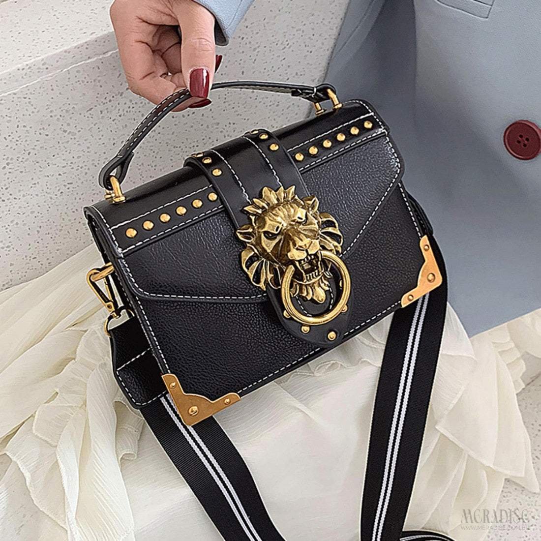 Bolsa Feminina Transversal Lion, Preta - Meradise 5