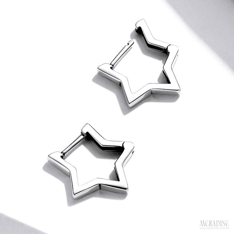 Brinco Feminino Argolinha Estrela Prata s925 - Meradise 2