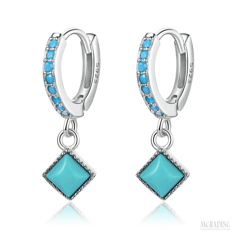Brinco Feminino Turquesa Vintage Prata s925 - Meradise