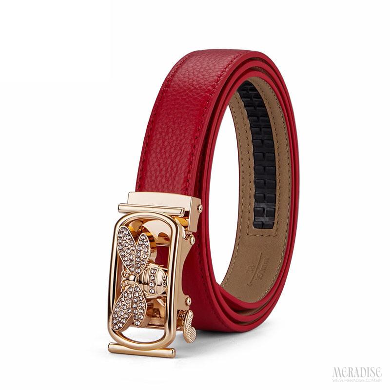 Cinto Feminino Couro Legítimo William Polo - Modelo Bee, Vermelho - Meradise