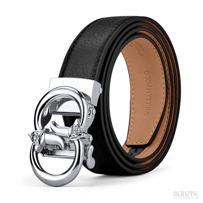 Cinto Feminino Couro Legítimo William Polo - Modelo Fox, Preto - Meradise
