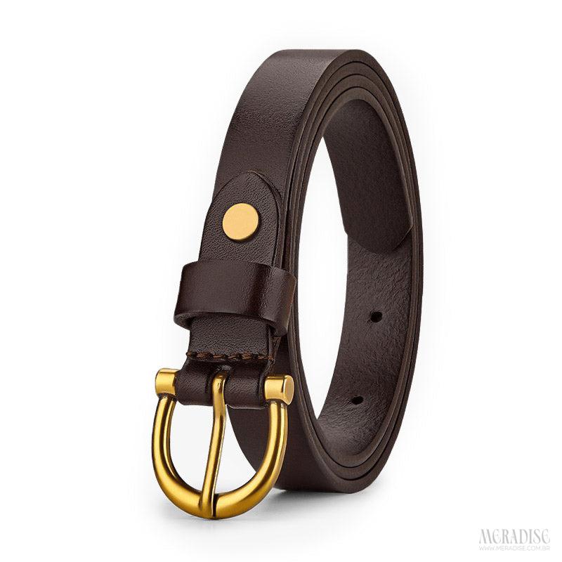 Cinto Feminino Couro Legítimo William Polo - Modelo Royal, Marrom - Meradise