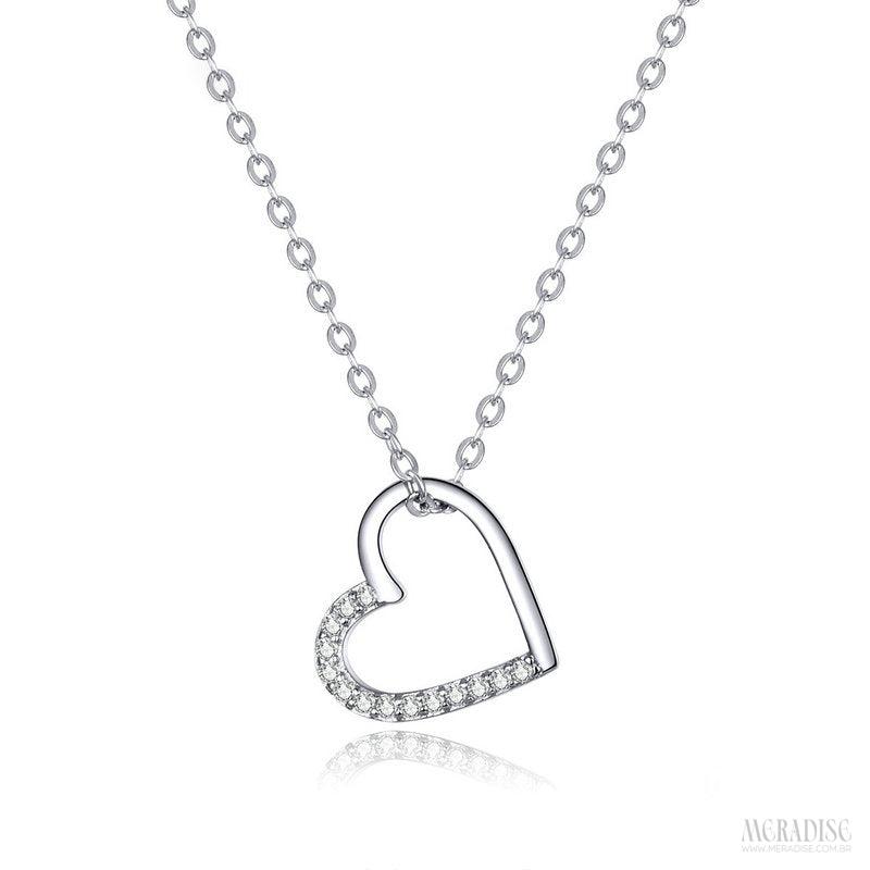 Colar Feminino Coração Vazado Prata s925 - Meradise