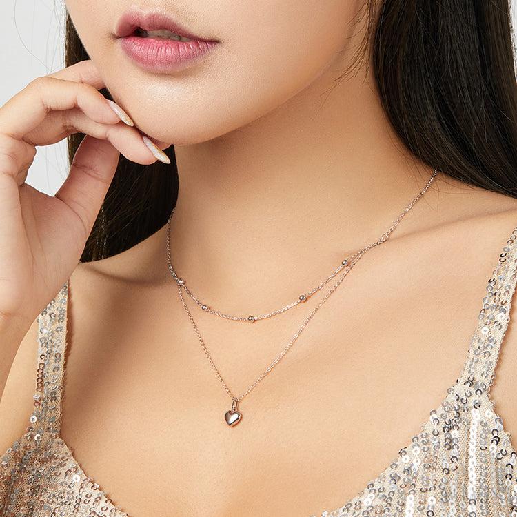 Colar Feminino Duplo Coração Prata 925 - Meradise 2