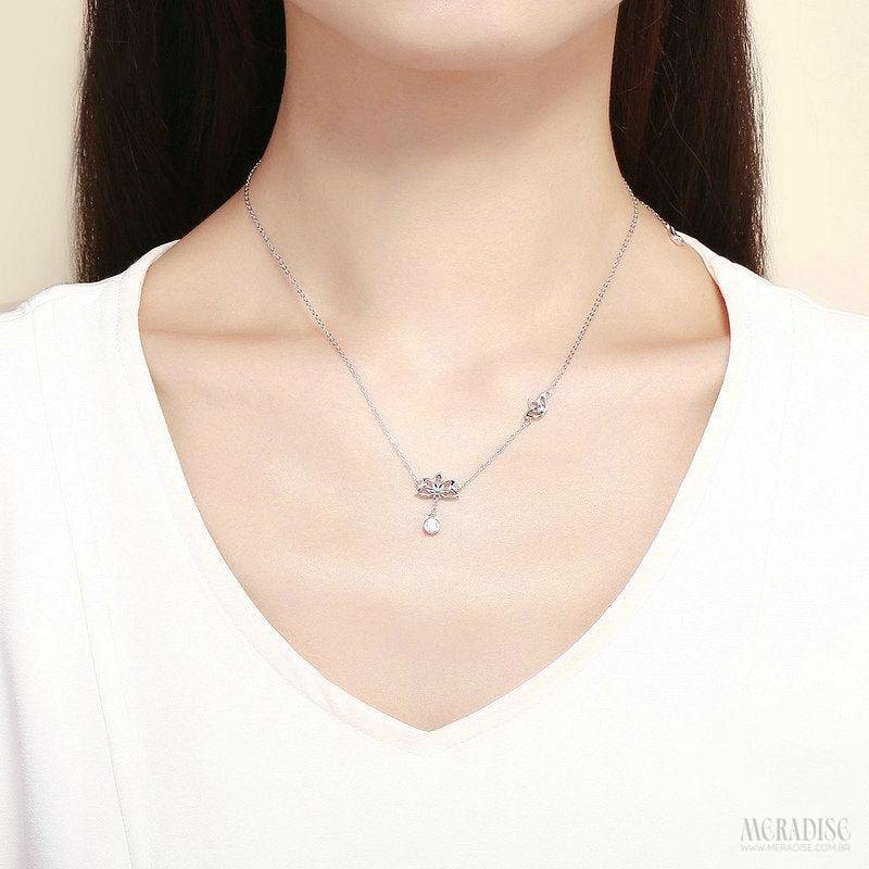 Colar Feminino Flor de Lótus Prata s925 - Meradise 2
