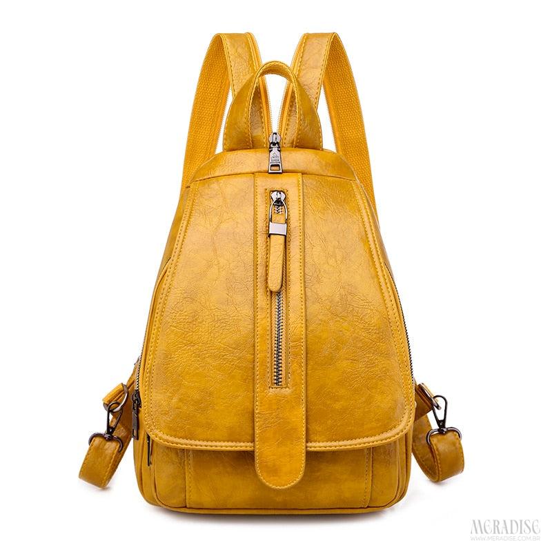 Mochila de Couro Feminina Carmen, Amarela - Meradise