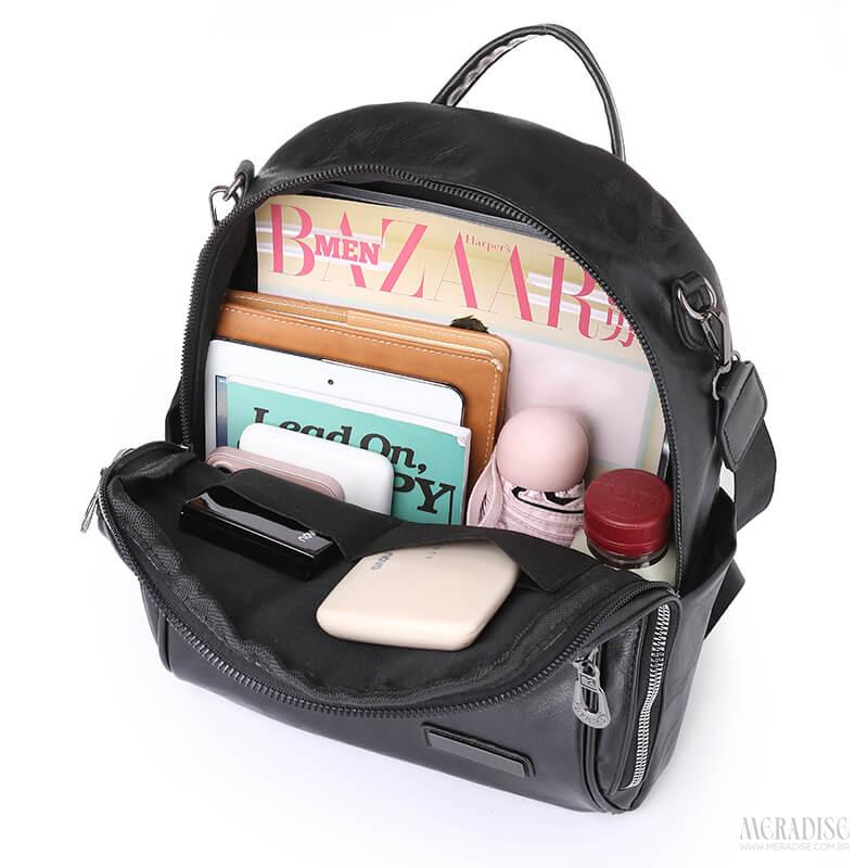 Mochila de Couro Feminina Mariah, Preta - Meradise 7