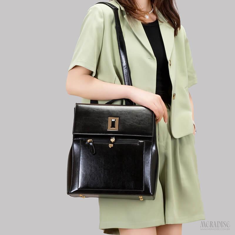 Mochila de Couro Feminina Ramona, Preta - Meradise 2