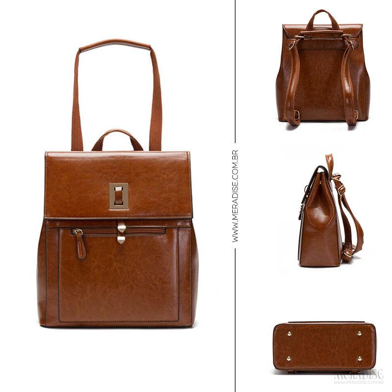 Mochila de Couro Feminina Ramona, Marrom - Meradise 2