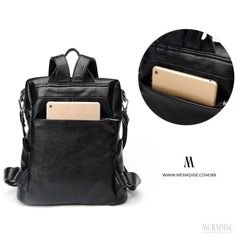Mochila de Couro Feminina Samantha, Preta - Meradise 5