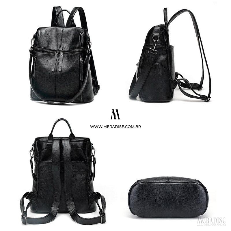 Mochila de Couro Feminina Samantha, Preta - Meradise 3