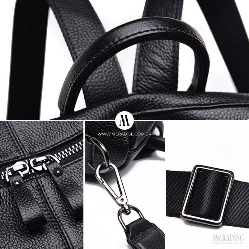 Mochila de Couro Feminina Samantha, Preta - Meradise 6