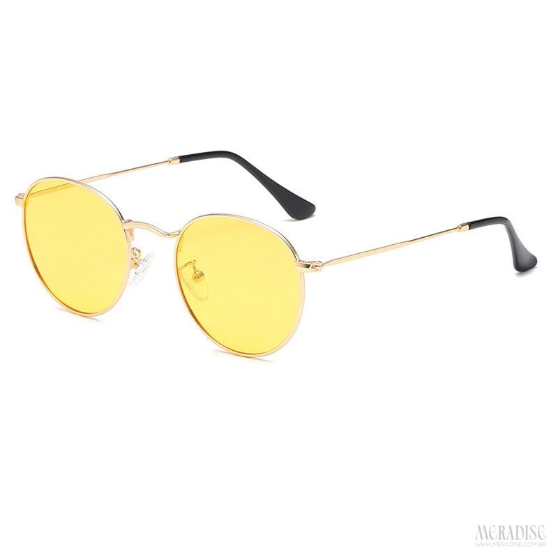 Óculos de Sol Retrô Metal UV400, Amarelo - Meradise