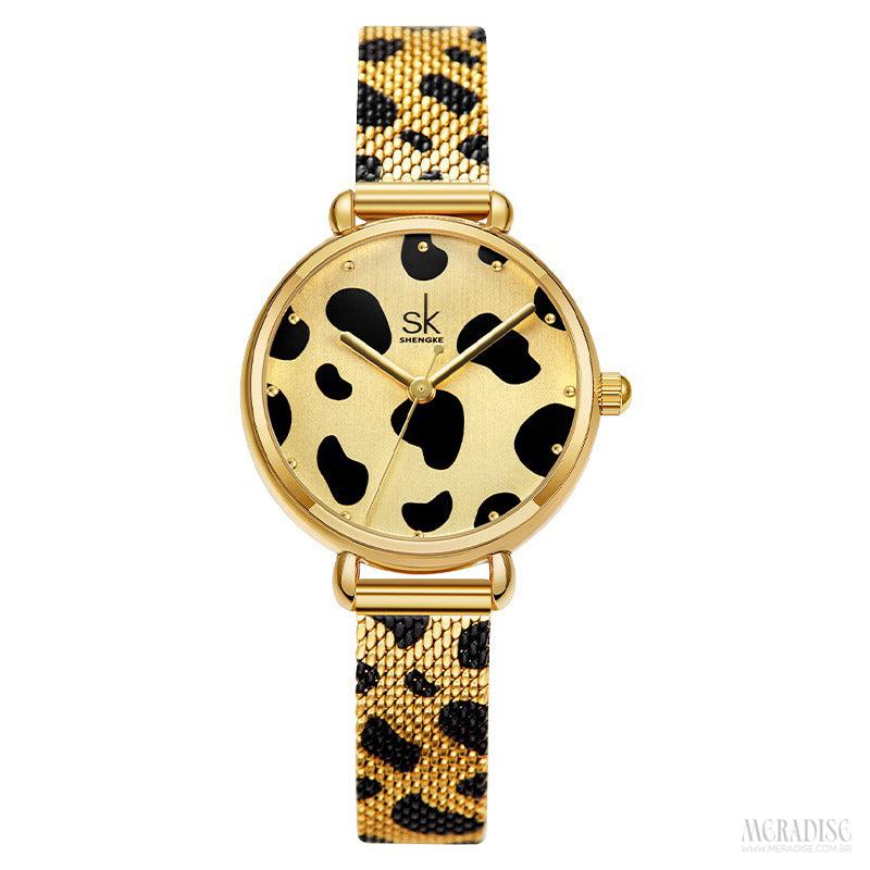 Relógio Feminino Leopard Print, Dourado - Meradise