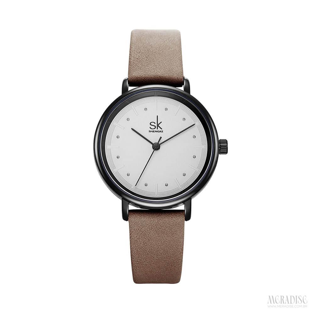 Relógio Feminino Pulseira Couro Sandra Kallie, Marrom - Meradise