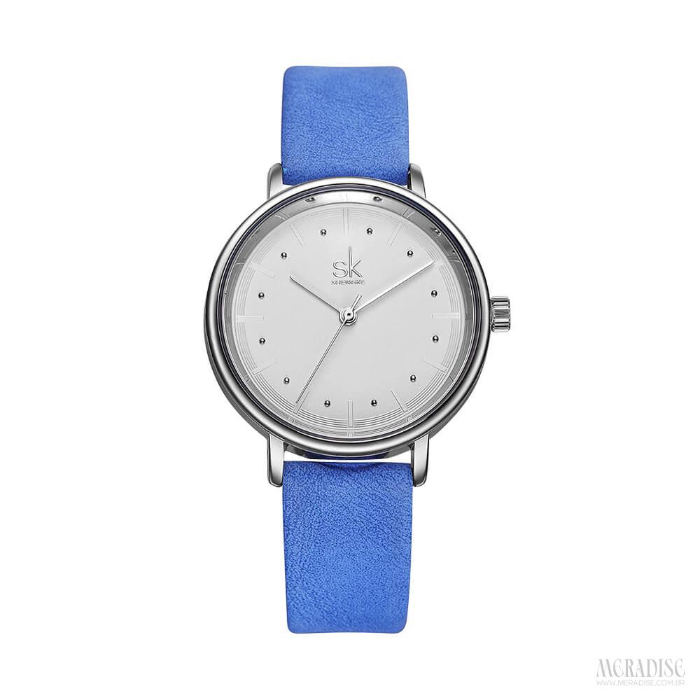 Relógio Feminino Pulseira Couro Sandra Kallie, Azul - Meradise