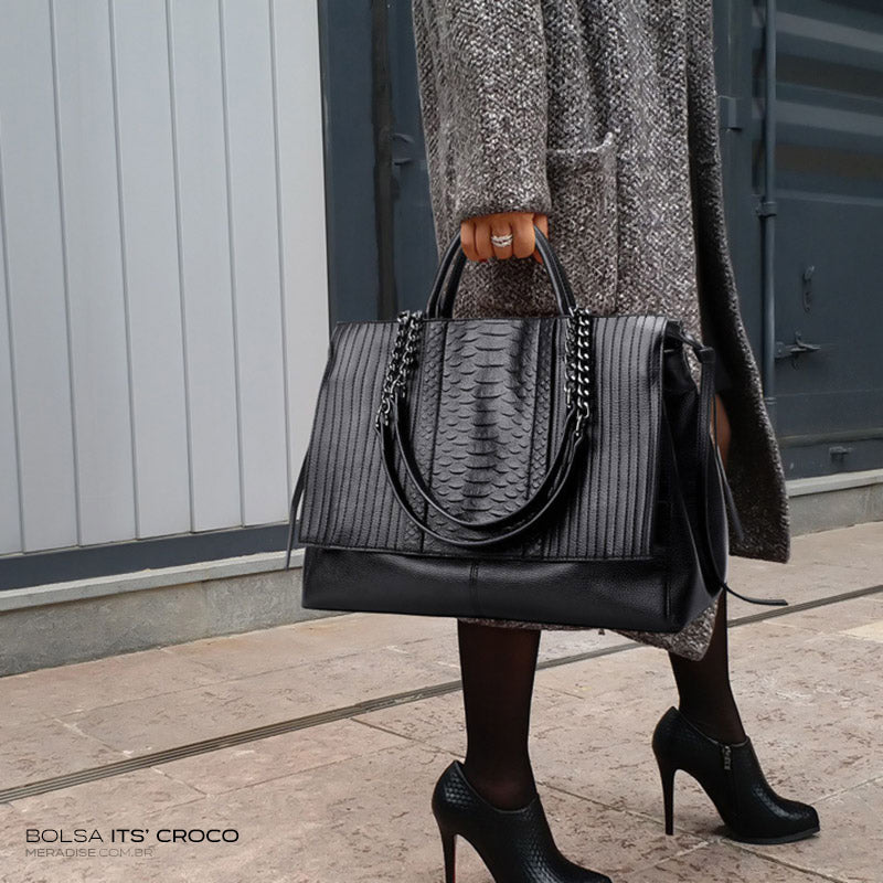 Bolsa Feminina It's Croco, Preta - MERADISE 