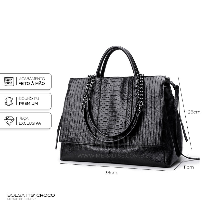 Bolsa Feminina It's Croco, Preta - MERADISE 9