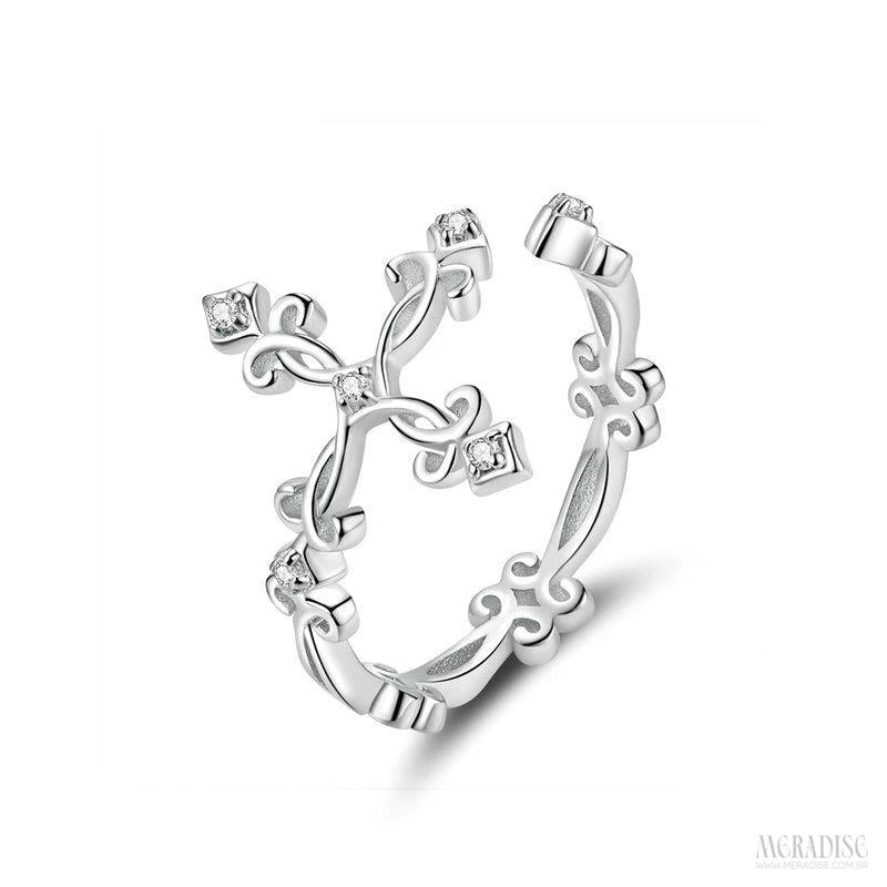 Anel Feminino Cruz Ajustável, Prata 925 - Meradise 