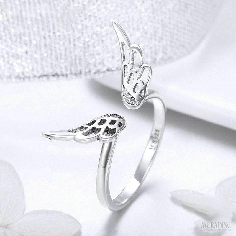 Anel Feminino Delicado Asas Ajustável, Prata 925 - Meradise 6