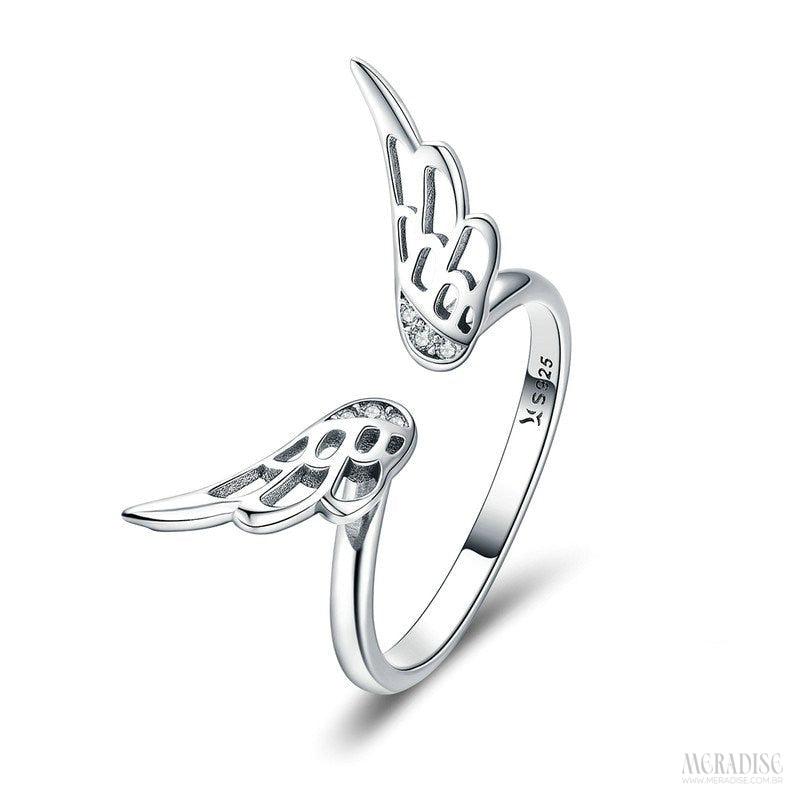 Anel Feminino Delicado Asas Ajustável, Prata 925 - Meradise 