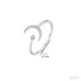 Anel Feminino Delicado Lua Ajustável, Prata 925 - Meradise 6