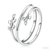 Anel Feminino Folhas Ajustável, Prata 925 - Meradise 
