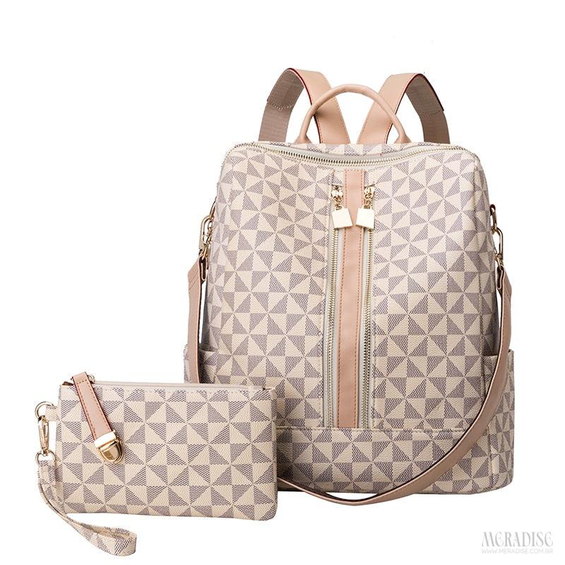 Mochila de Couro Feminina Sarah, Off-White - Meradise 