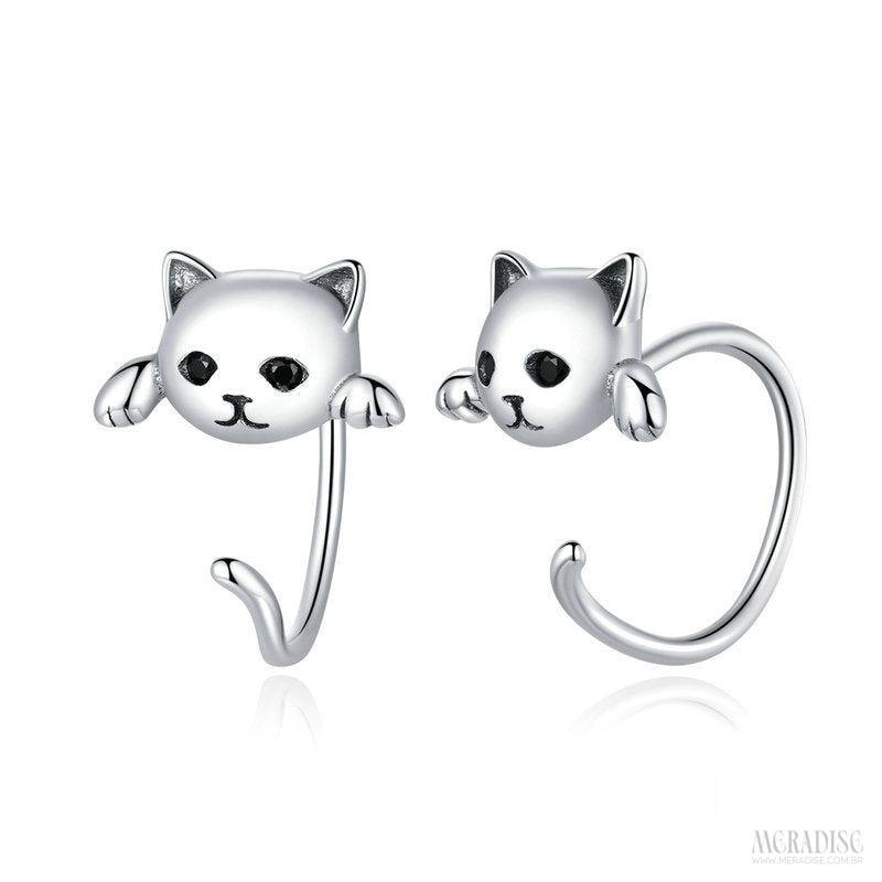 Brinco Pequeno Gatinho Prata s925 - Meradise