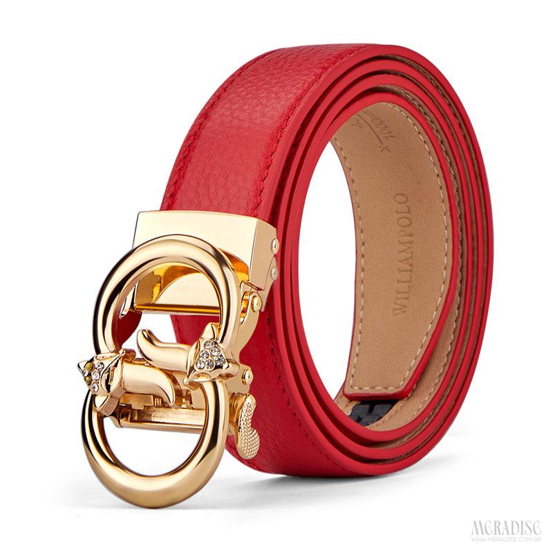Cinto Feminino Couro Legítimo William Polo - Modelo Fox, Vermelho - Meradise 