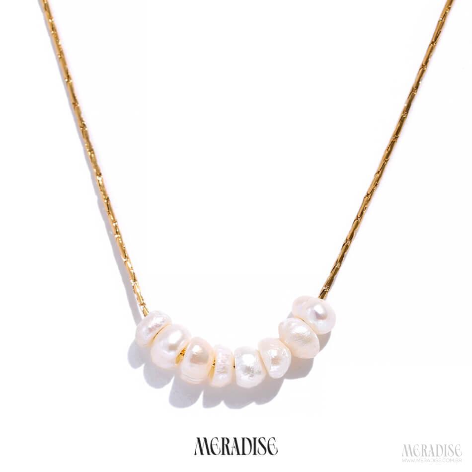 Colar com Pérolas Banho Ouro 18k - Meradise 