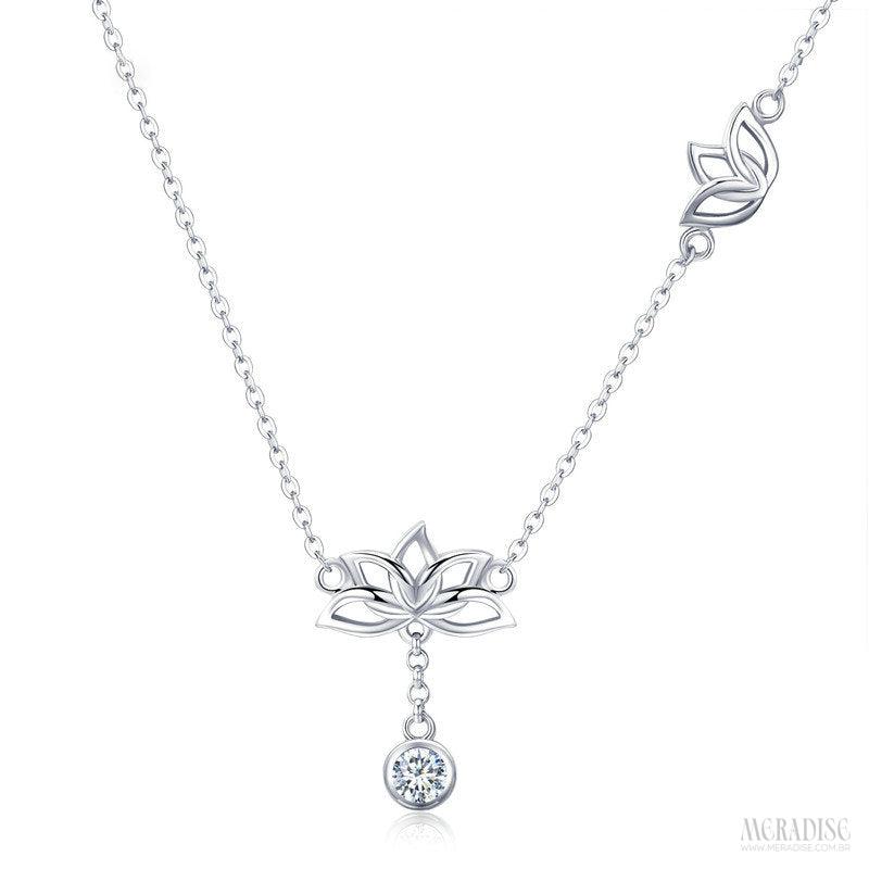 Colar Feminino Flor de Lótus Prata s925 - Meradise 