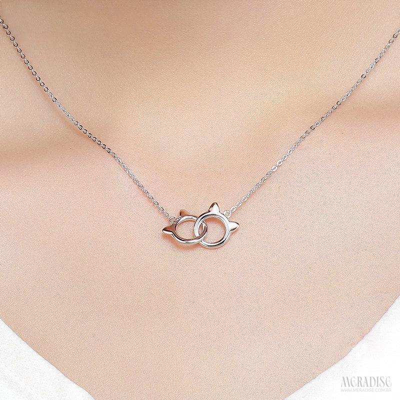 Colar Feminino Pequenos Gatinhos Prata s925 - Meradise 2