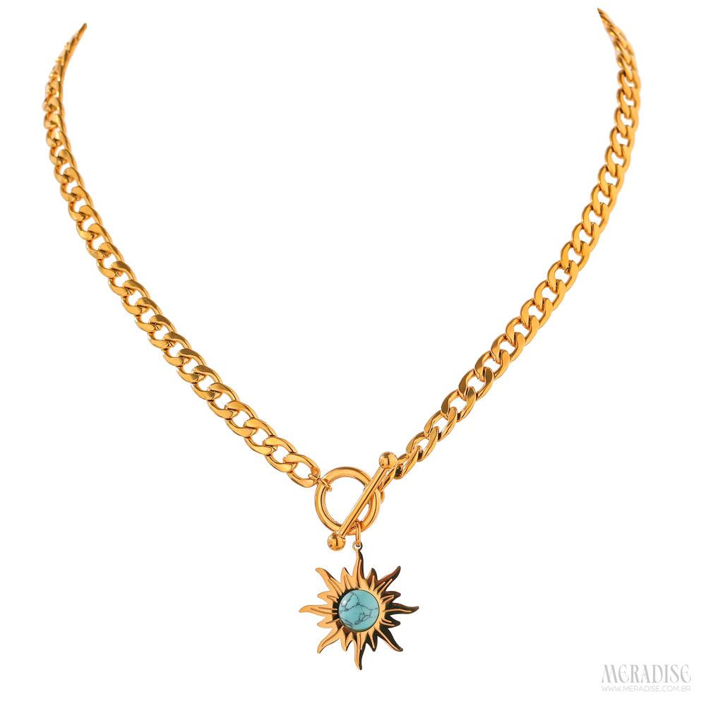 Colar Feminino Sunflower Banho Ouro 18k - Meradise 
