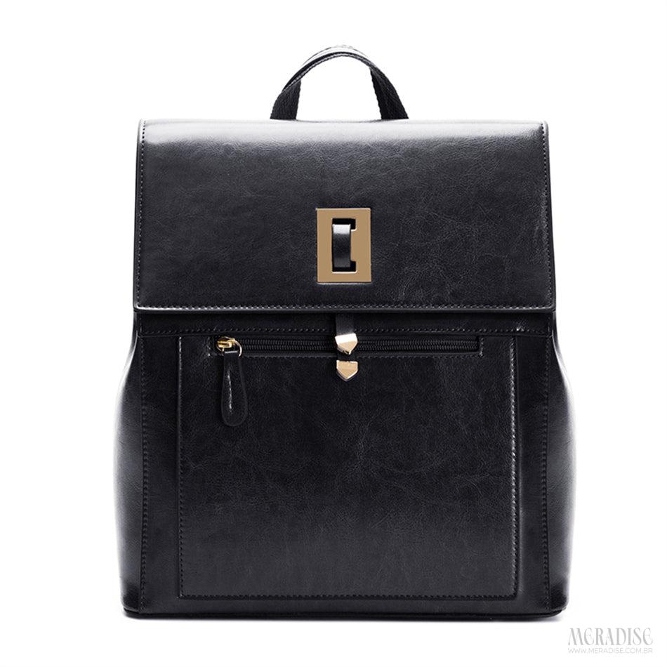 Mochila de Couro Feminina Ramona, Preta - Meradise