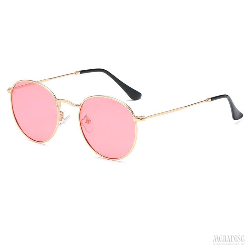 Óculos de Sol Retrô Metal UV400, Rosa - Meradise 