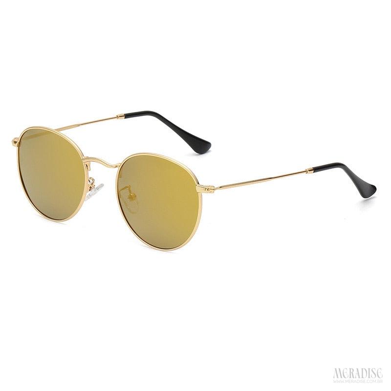 Óculos de Sol Retrô Metal UV400, Dourado Reflexivo - Meradise 
