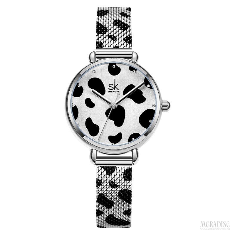 Relógio Feminino Leopard Print, Prata - Meradise 